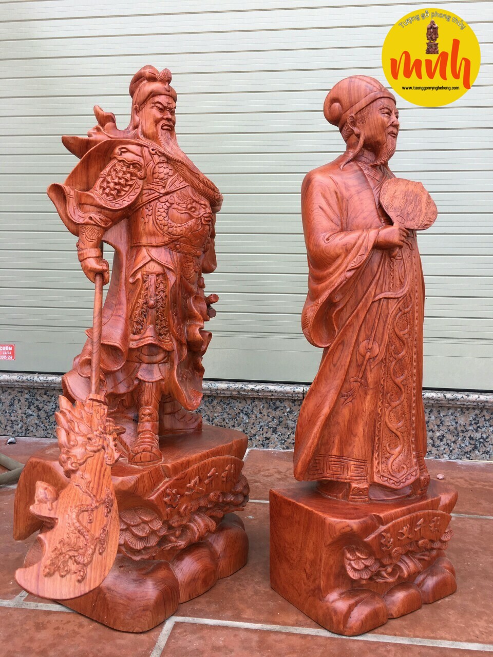 Cặp Tượng Quan Công Khổng Minh Gỗ Hương Đá Cao 50cm